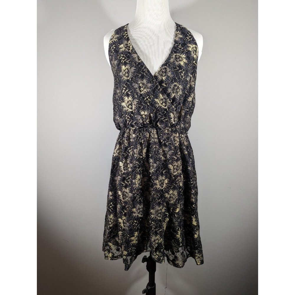 After Party By Nasty‎ Gal Metallic Pon de Floral Mini Dress Women's Size L
